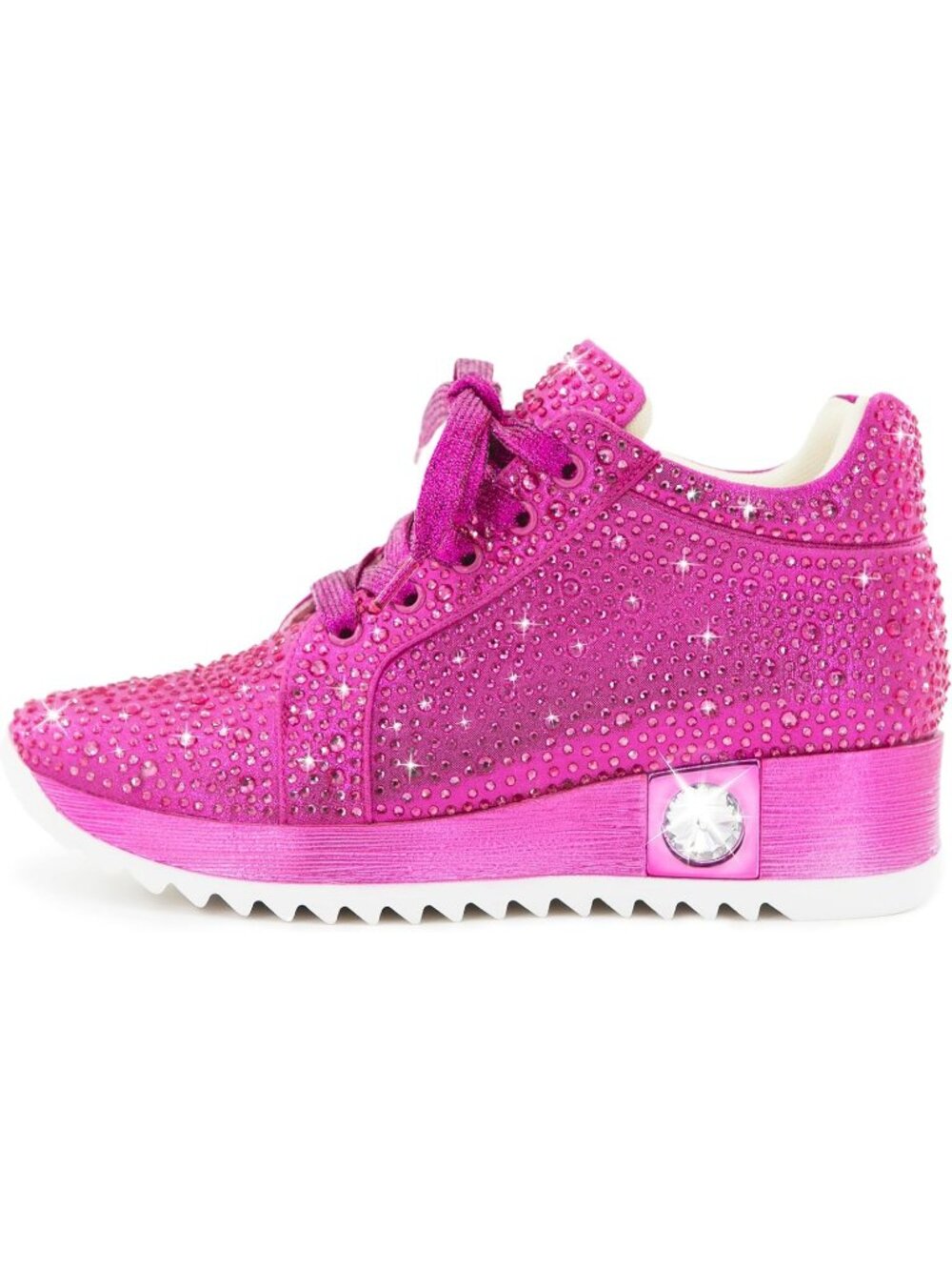Women's Pink Platform Wedge Sparkly Rhinestone High Top Glitter Sneakers - Picture 3 of 5